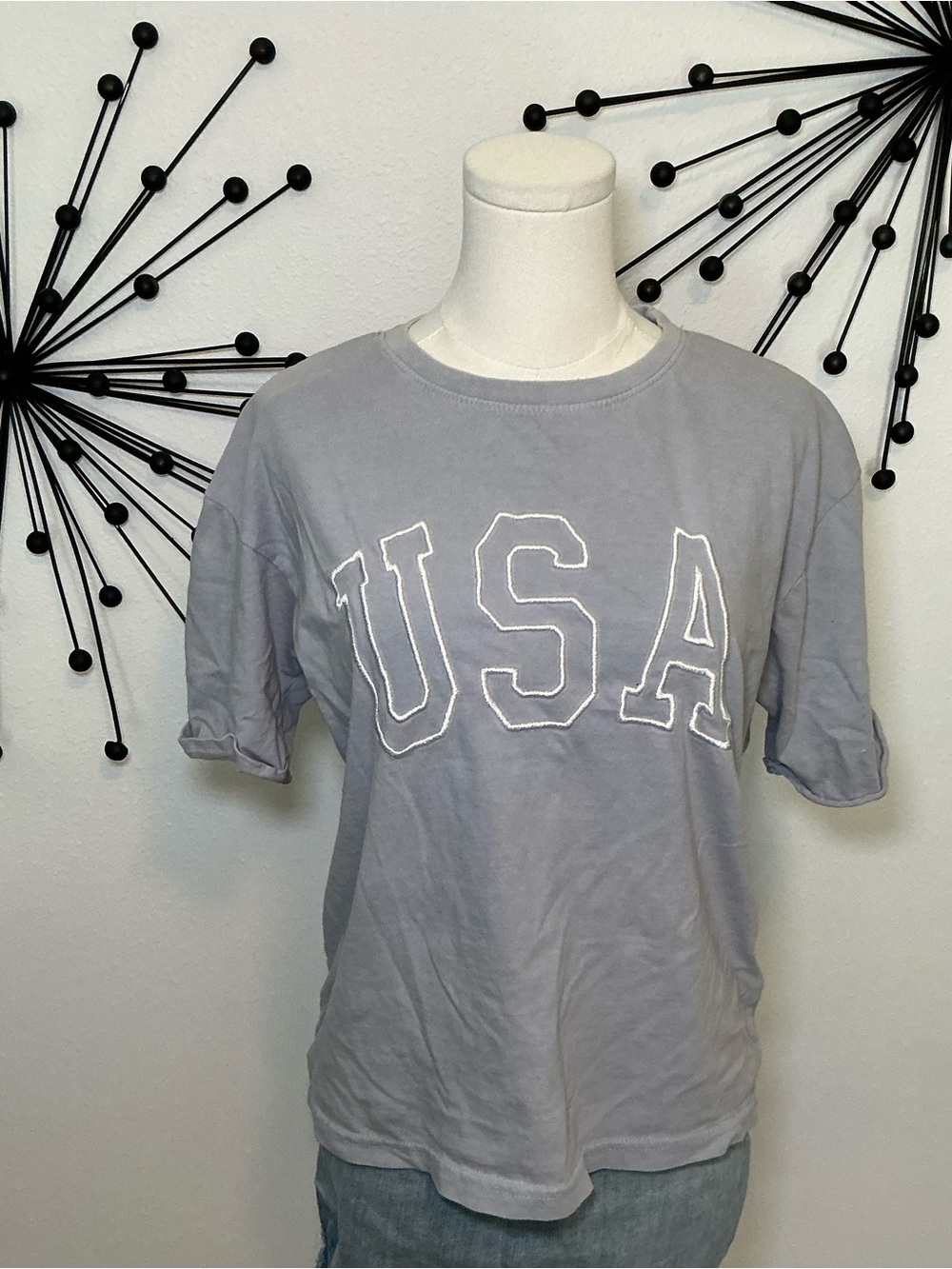 C&C California USA Graphic Tee Gray Blue Embroidered Logo T Shirt Size Small